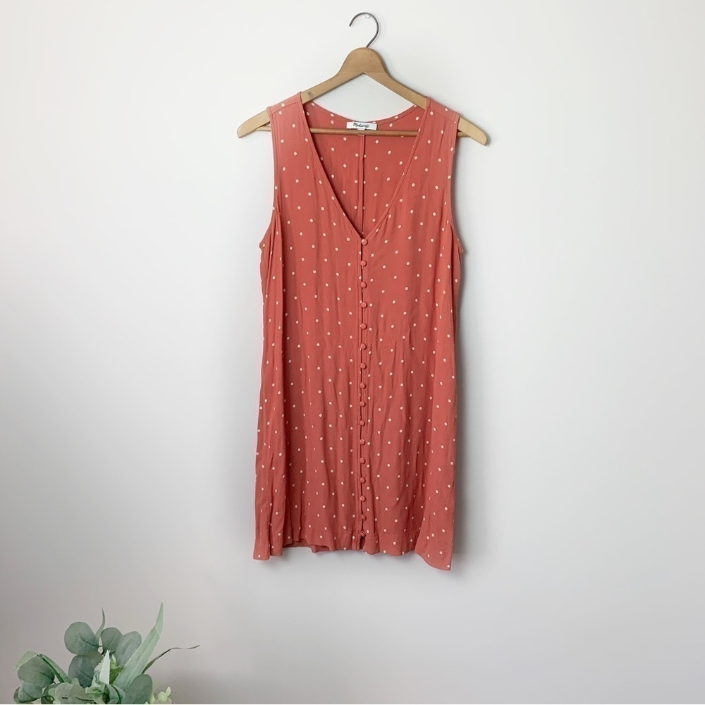 [Madewell] Orange & White Polka Dot Print Button Down Sleeveless Dress